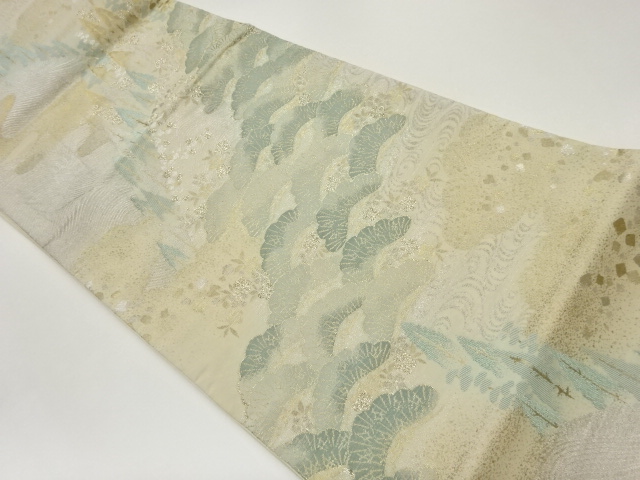 松に木々・梅・流水模様織出し袋帯